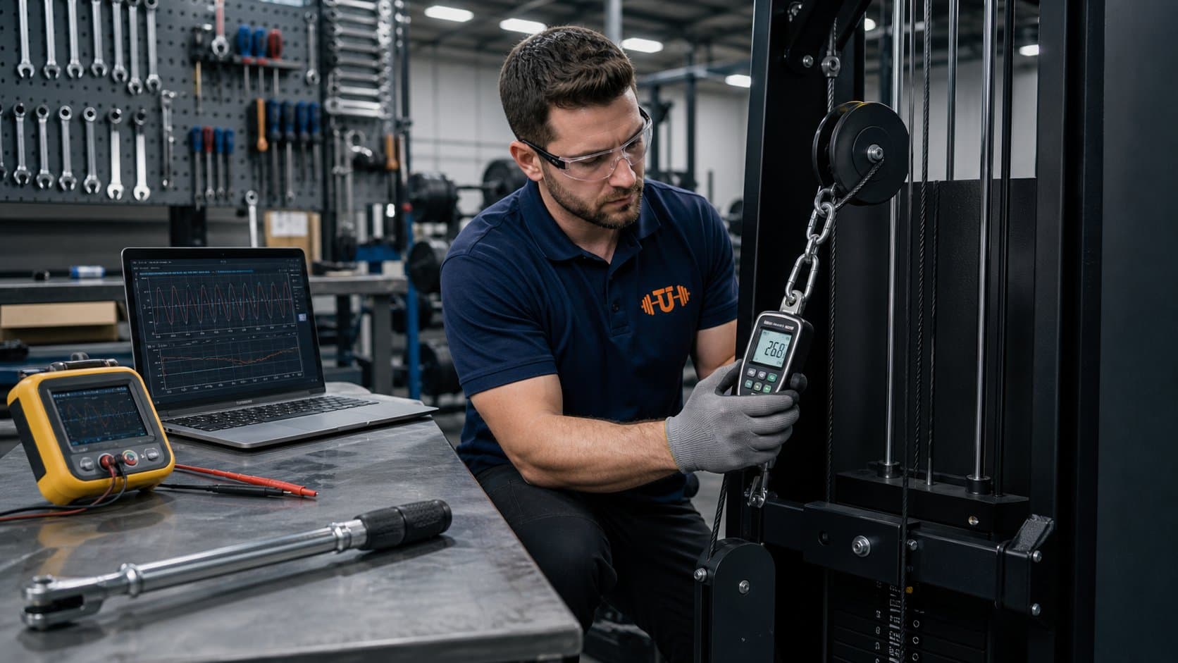 Technician checking a gym machine